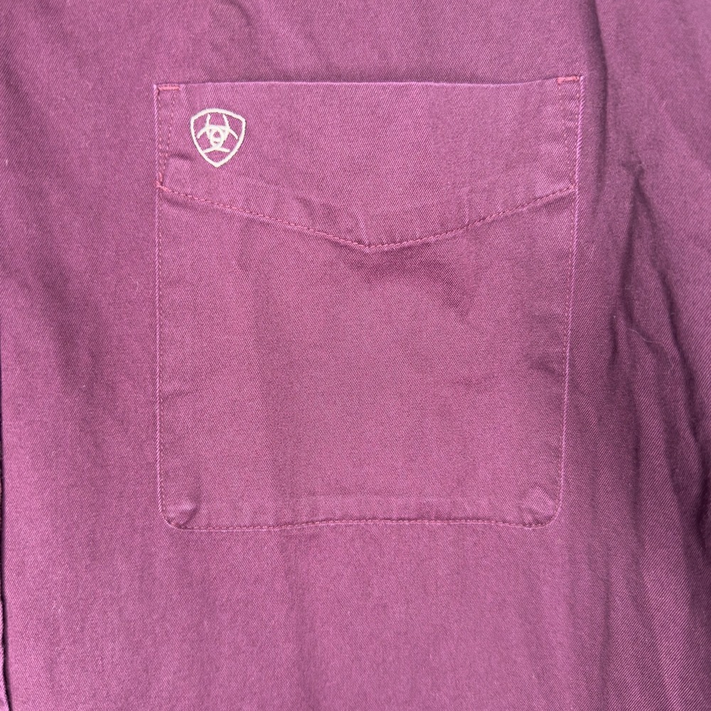 Ariat Shirt Mens 2XL Purple Solid Long Sleeve Twill Button Up Western - Picture 4 of 11